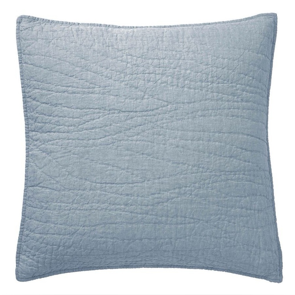 NEW Pottery Barn Belgian Flax Linen Euro Sham Hand-Stitched Chambray Blue NWT